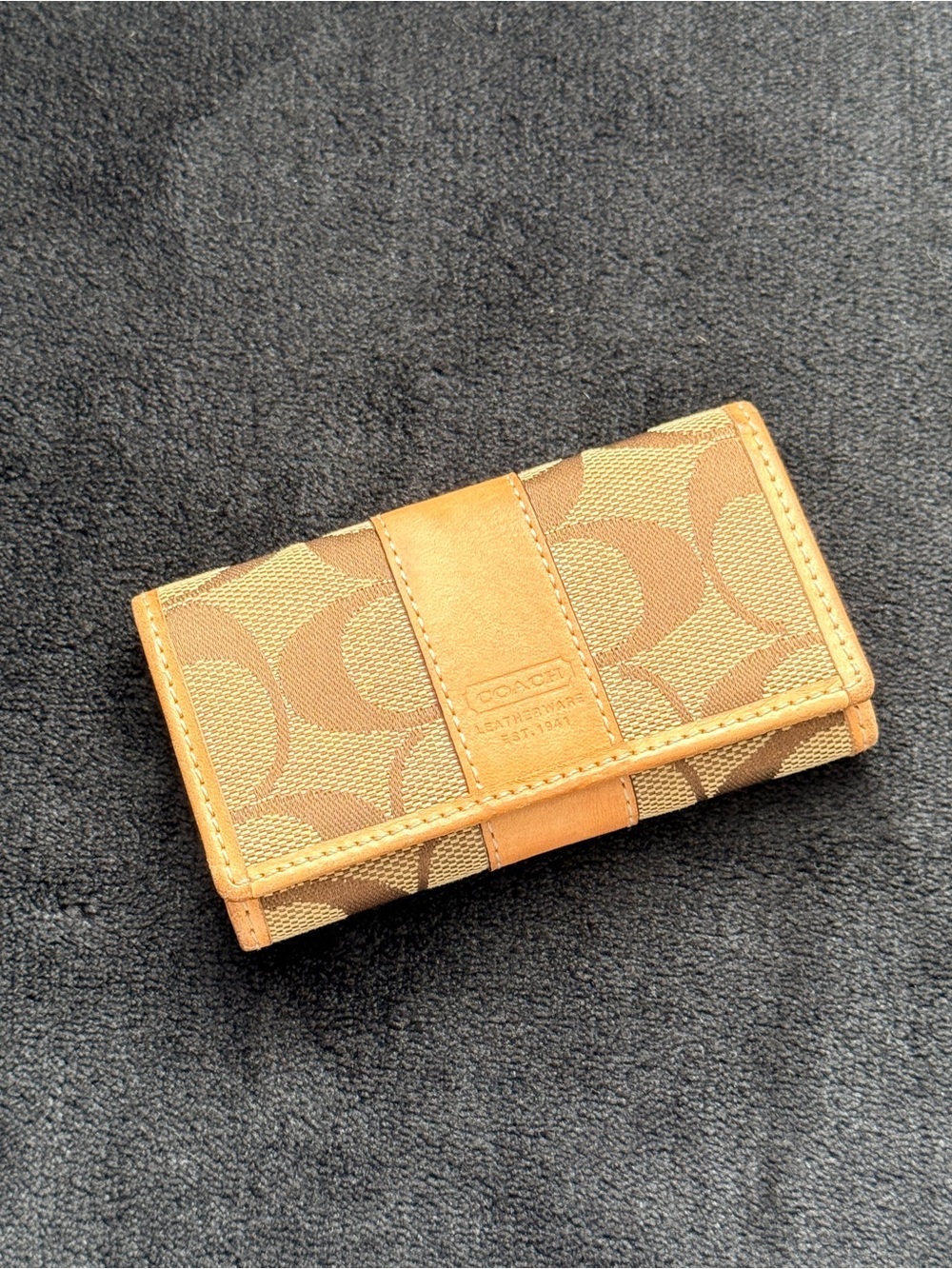 Coach Canvas Signature C Vachetta Leather 6 Ring Key Fob Key Holder Wallet